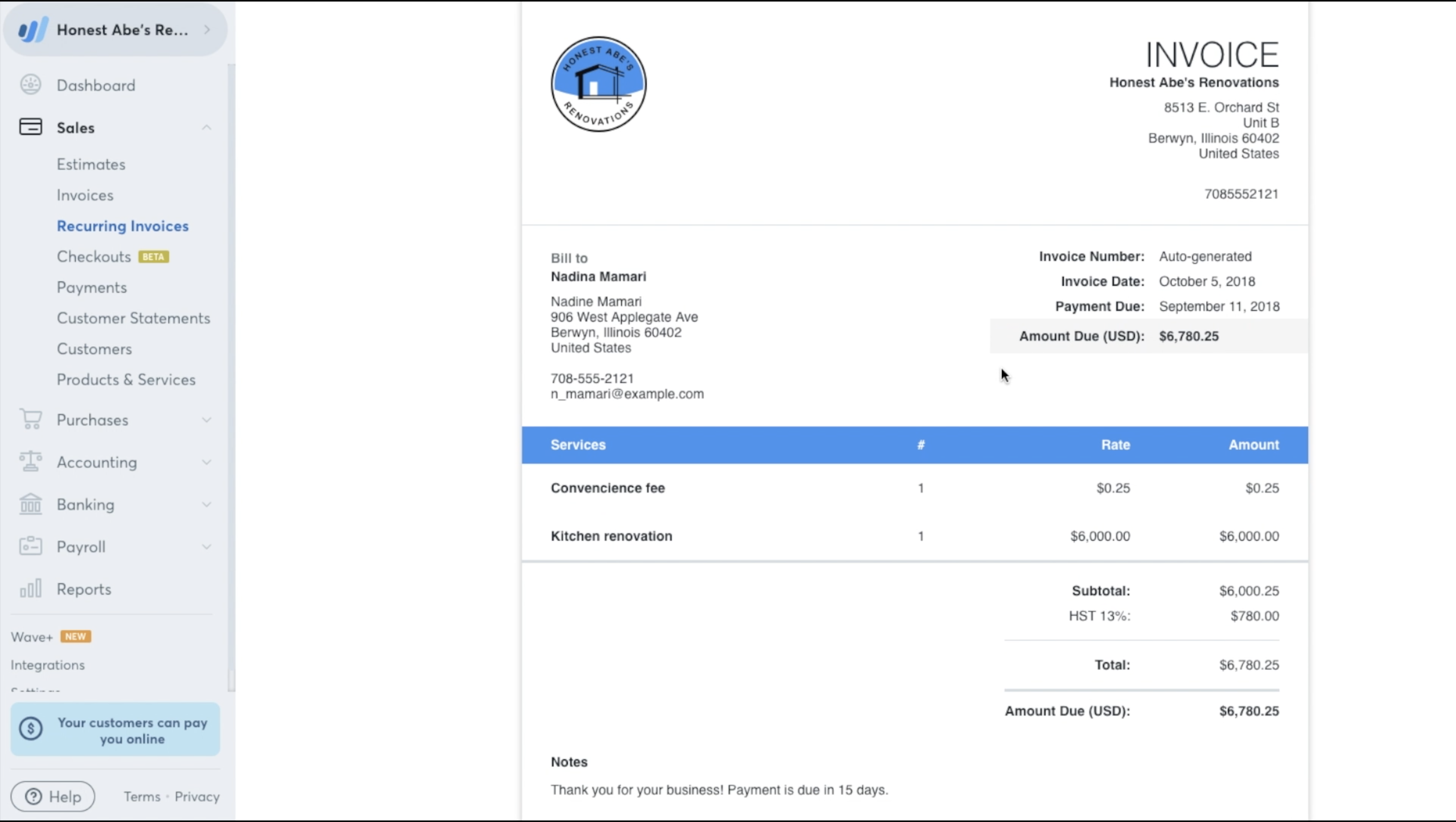 Wave invoicing
