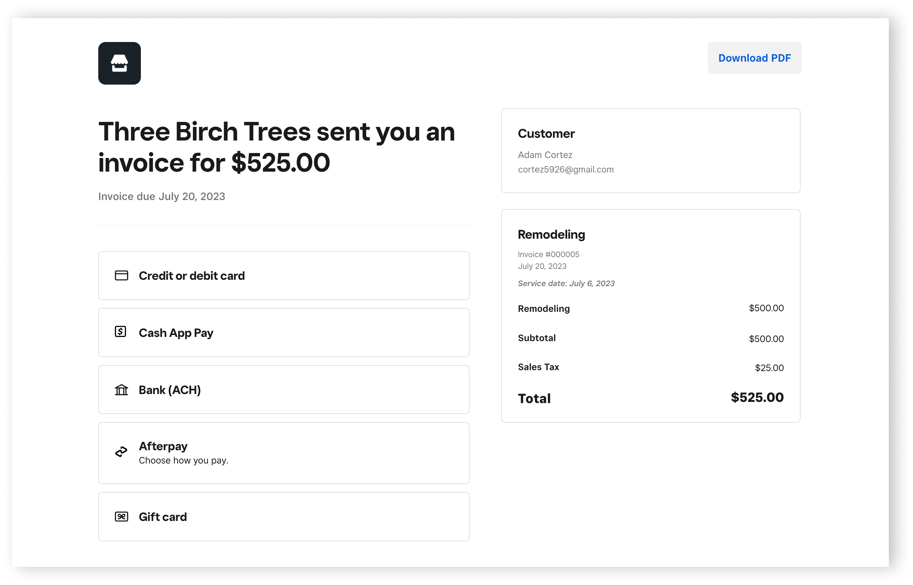 Square invoicing